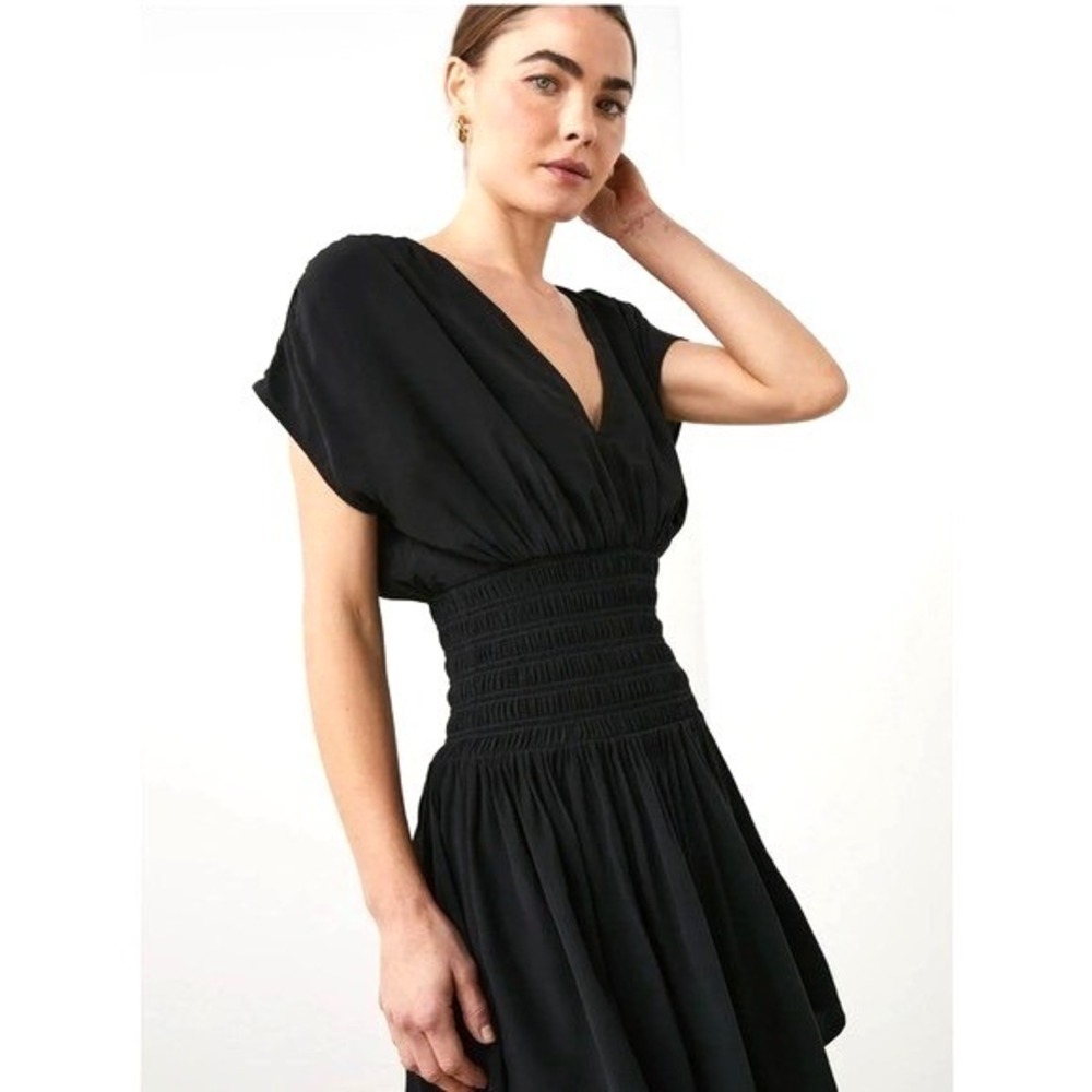 Rails Siera‎ Short V-Neck Mini Dress Womens S Black Smocked Boho Minimalist LBD